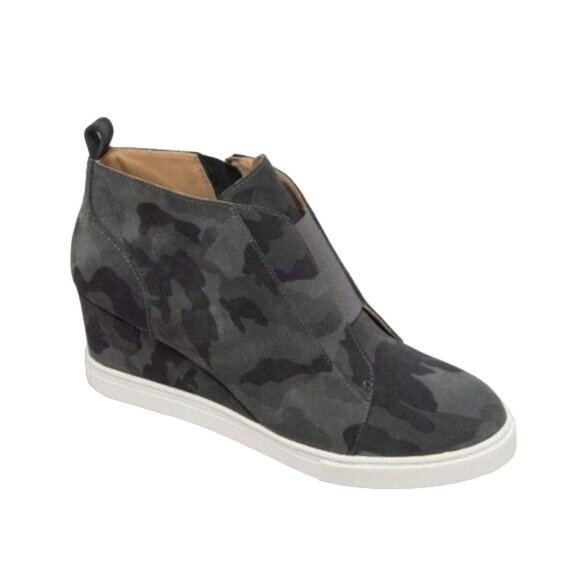 Linea Paolo Felicia Dark Gray & Black Camo Low Wedge Ankle Bootie, Size … - Picture 3 of 11